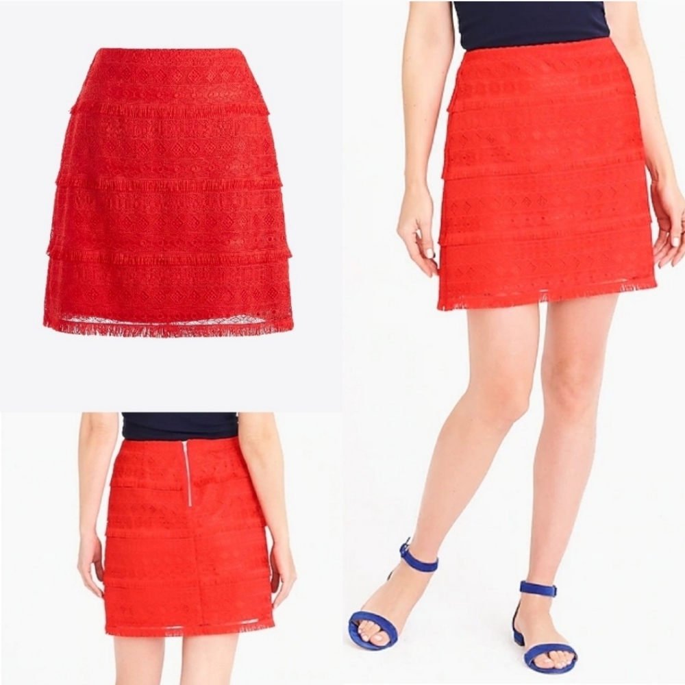 J Crew Factory Red Fringe Lace Mini Skirt J0902
